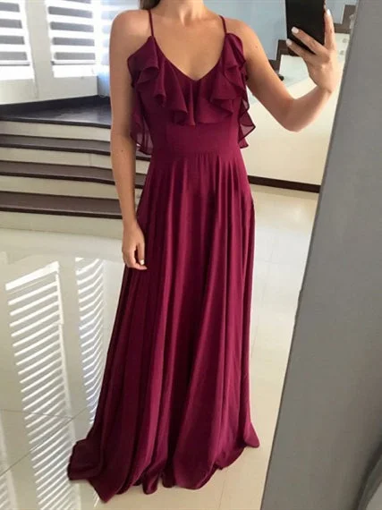 V-neck A-line Burgundy Chiffon Bridesmaid Dresses, Simple Affordable Bridesmaid Dresses Fashionable unclassified dresses