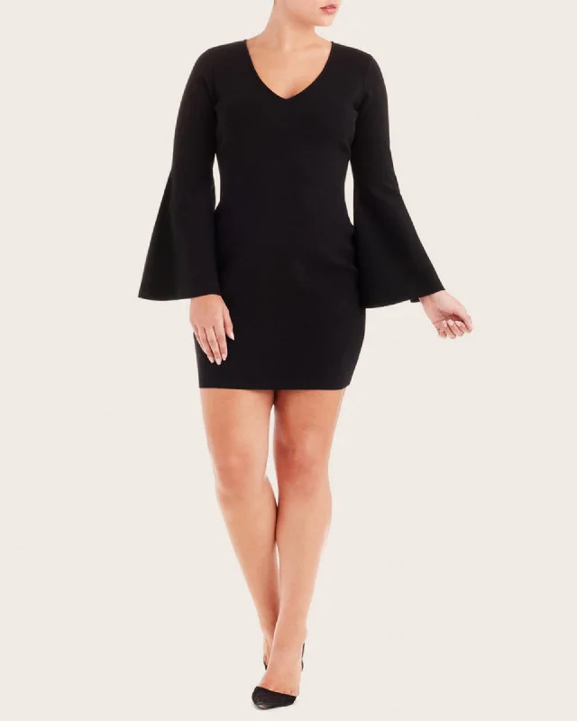 V-Neck Swing Sleeve Dress | Black Travel unclassified dresses