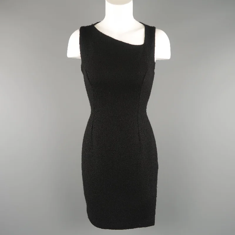 VERSUS by GIANNI VERSACE Size 4 Black Wool Blend Tweed Asymmetrical Dress Soft fabric unclassified dresses