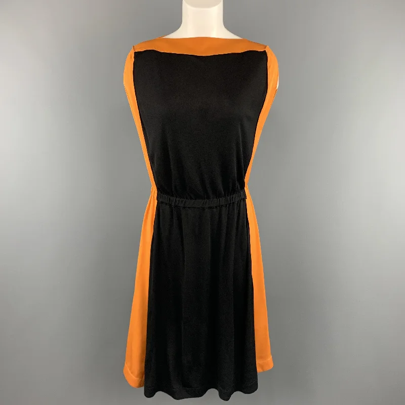 VIONNET Size 4 Black & Orange Color Block Gathered Waist Shift Dress Wedding guest unclassified dresses