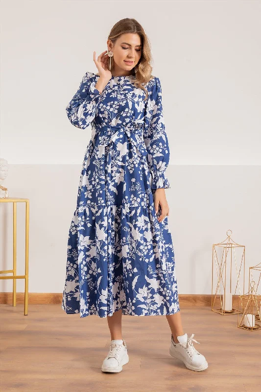 White Floral  Navy Blue Dress Best floral dresses for work