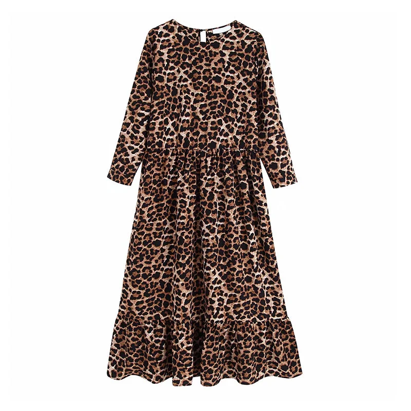 Women Leopard O Neck Dress HolOut Comfortable unclassified dresses