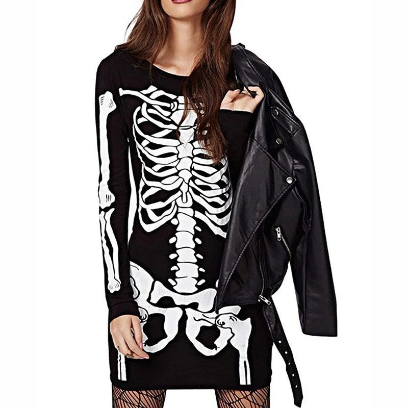 Women's 3D printing horror Skull Skeleton dress H&M floral dresses