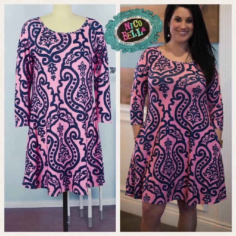 Pink Navy Damask Dress Plus size unclassified dresses