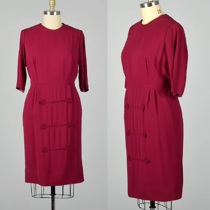 XL 1950s Magenta Dress with Piping Detail Monochrome unclassified dresses