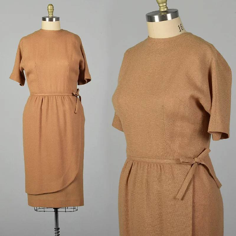 XL 1960s Tan Day Dress Bright color unclassified dresses