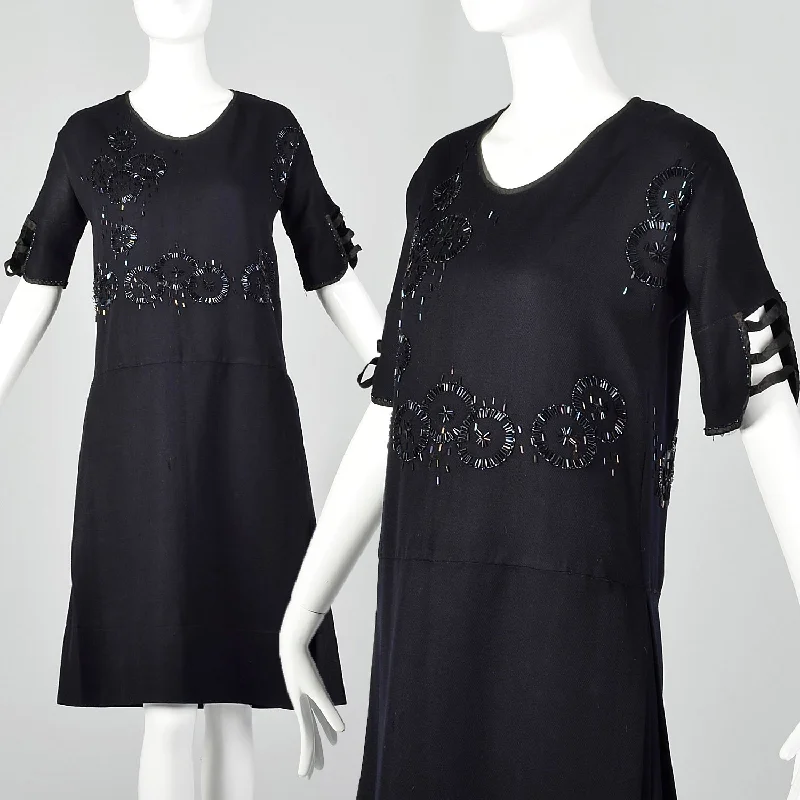 XS 1920s Black Beaded Dress Winter unclassified dresses