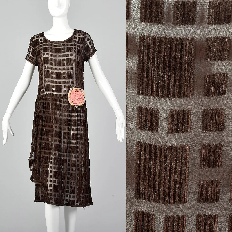 XS 1920s Sheer Brown Silk Devore Dress High-end unclassified dresses