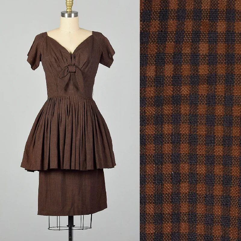 XS 1950s Brown and Black Gingham Dress Club unclassified dresses