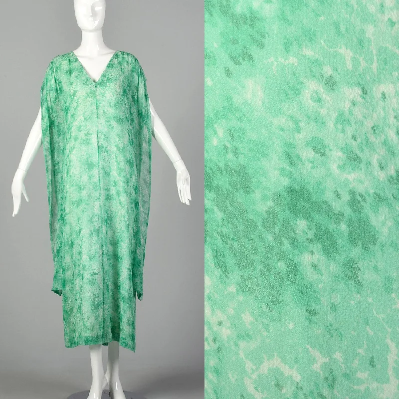 XS-Small Givenchy Nouvelle Boutique 1970s Green Silk Kaftan Gothic unclassified dresses