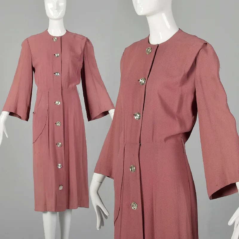 XXS 1940s Mauve Front Button Dress High-end unclassified dresses