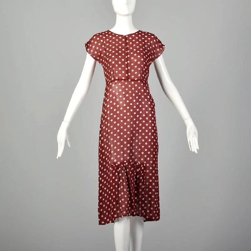 XXS-XS 1930s Red & White Polka Dot Dress Pastel unclassified dresses