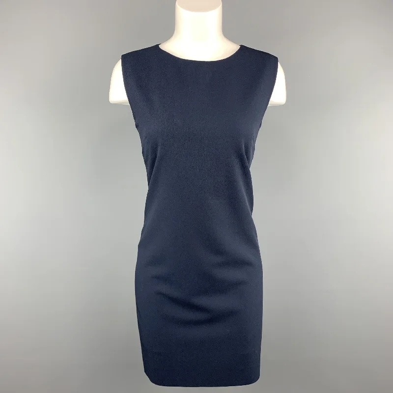 YVES SAINT LAURENT Vintage Size 6 Navy Virgin Wool Shift Dress Printed unclassified dresses