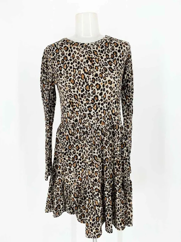 ZARA TRF Women's Tan/black Tiered Knit Animal Print Size S Dress Wrap floral dresses