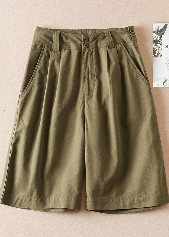 Casual Army Green Pockets High Waist Cotton Shorts Summer AM1060 Cozy Mini Skirt