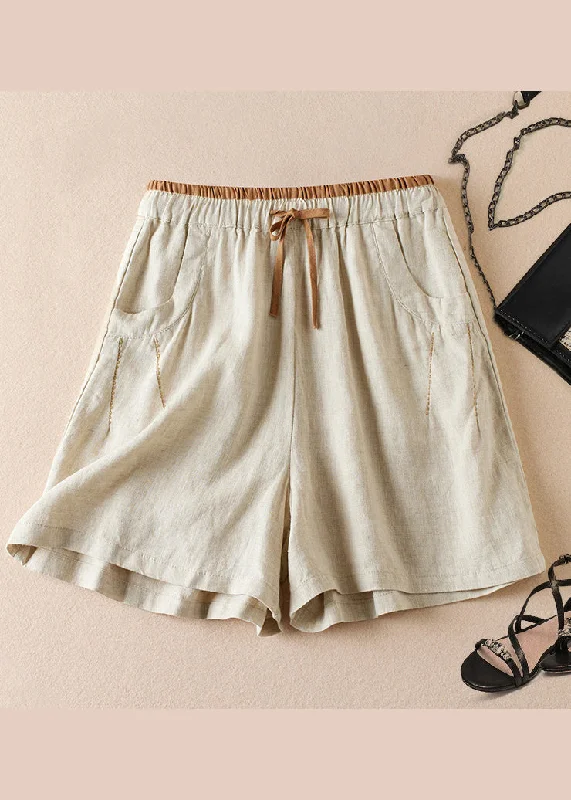 Organic Linen Pockets Elastic Waist Cotton Shorts Summer AM1040 A-line Denim Skirt