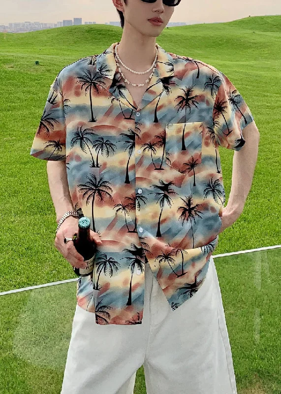 Summer Coconut Print Vacation Style Short Sleeved Men Shirt HG008 Long-sleeve Mini Skirt