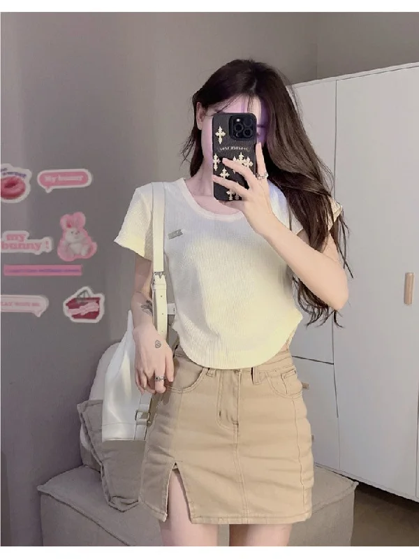 Summer Design Crew Neck Women's Short Sleeve T-Shirt OT18 Casual Summer Skirt