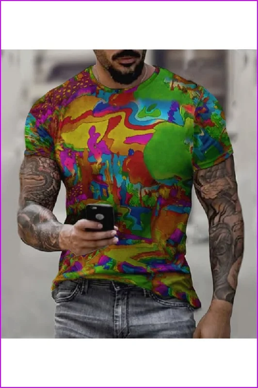 Summer Digital Print Men's Fashion Short Sleeve T-Shirt Skirt with Buttons