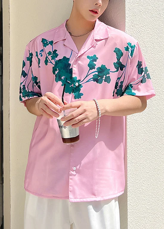 Summer Pink Short Sleeved Cuban Collar Men Hawaiian Shirts HG010 Mini Skirt Summer