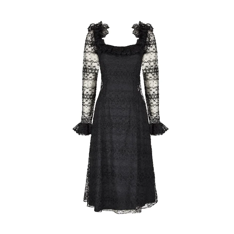 1971 Documented Madame Gres Haute Couture Black Silk & Lace Dress Lace Dress Style