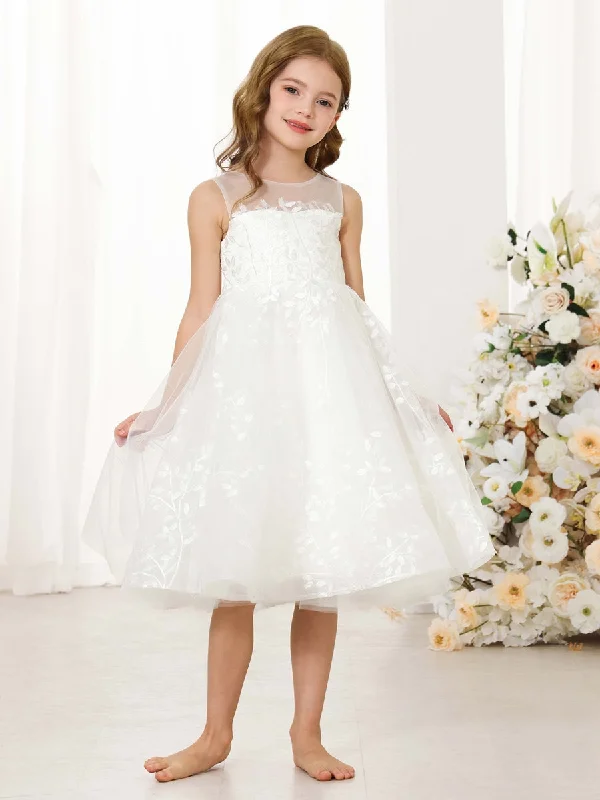 A-Line/Princess Lace Sleeveless Scoop Neck Flower Girl Dresses Romantic Lace Dress