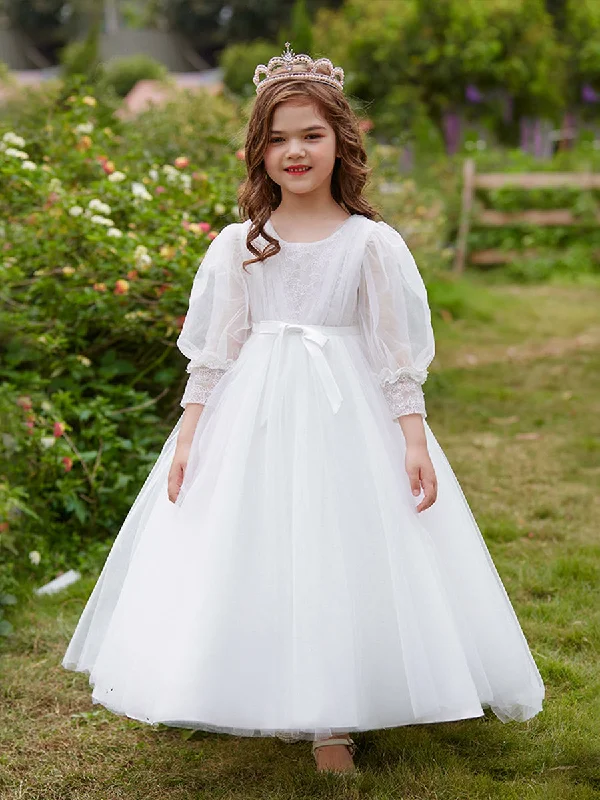 Ball Gown Scoop 3/4 Sleeves Flower Girl Dresses with Lace Lace Dress Sparkly