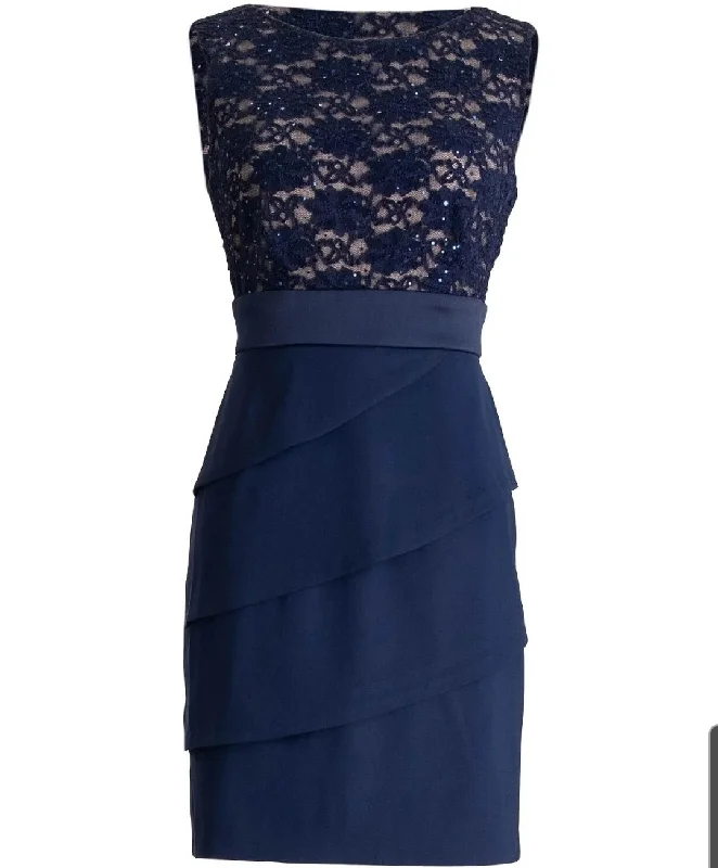 Connected Lace-Top Sheath Dress MSRP $79.50 Size 8-M  NEW Navy Lace Dress Fit