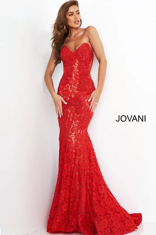 Fitted Strapless Lace Formal Dress By Jovani -37334 Pink Lace Dress