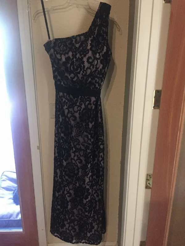 Dessy One shoulder crochet black lace gown Vintage Lace Gown