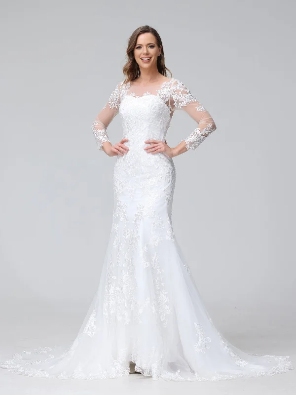 Trumpet/Mermaid Sweetheart Lace Wedding Dresses with Long Sleeves Lace Dress Modern