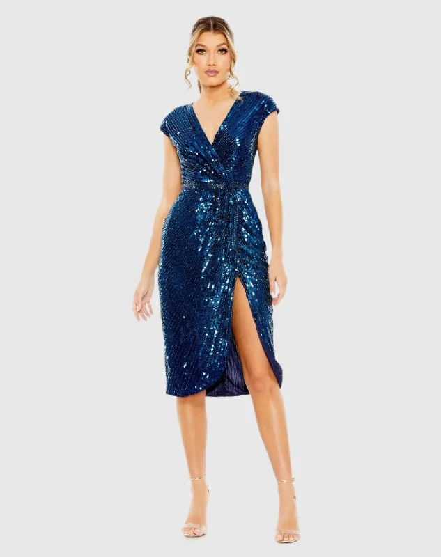 Sequin Faux Wrap Front Slit Dress Sequin Mini Dress