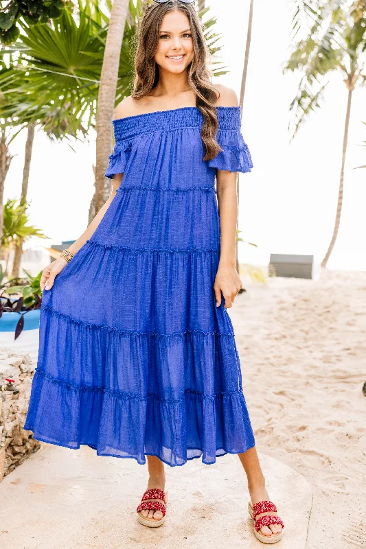 Create Your Joy Royal Blue Tiered Midi Dress Cozy Midi Dress