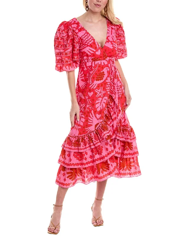 FARM Rio Jungle Scarf Red Wrap Midi Dress Midi Skirt Set