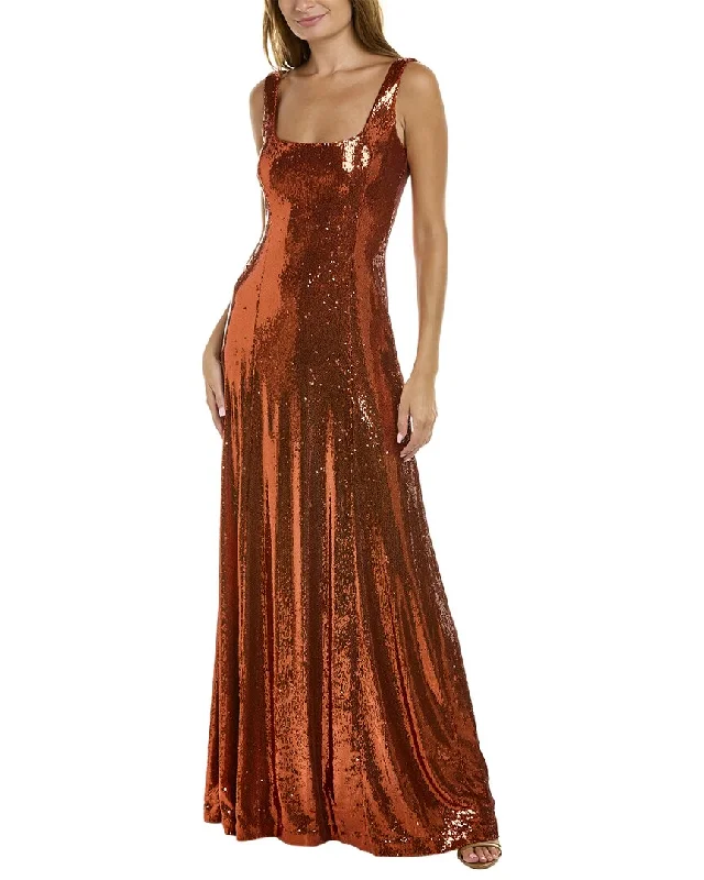 Halston Victoria Sequin Tank Gown Gold Sequin Dress