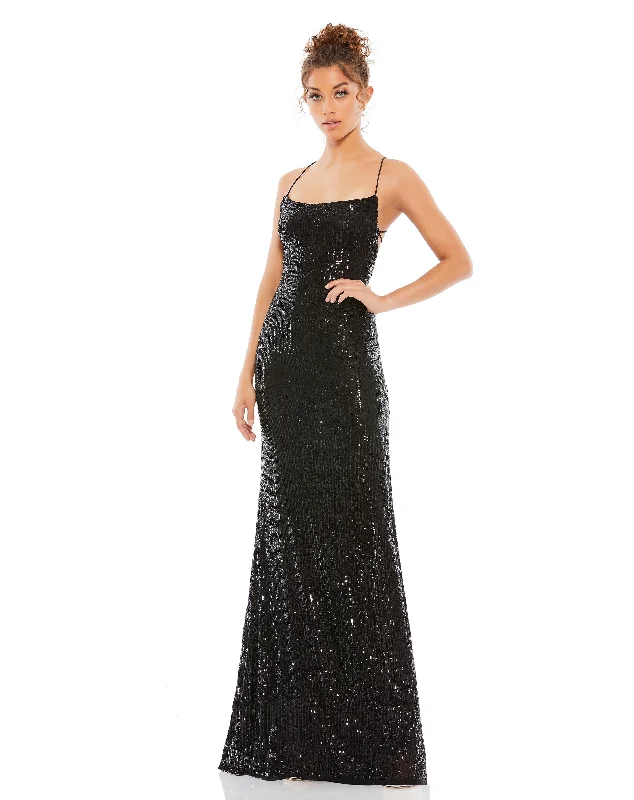 Sequin Lace Up Back Evening Gown Glam Sequin Dress