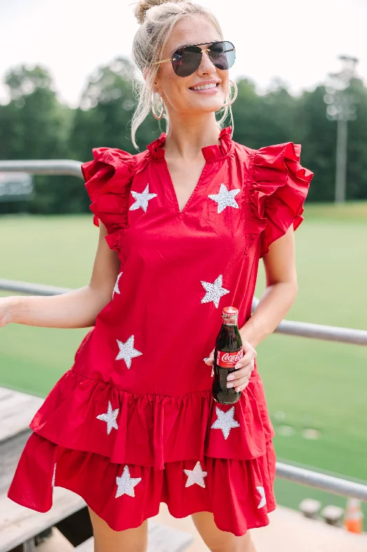 Star Of The Show Crimson red Sequined Dress Black Sequin Gown