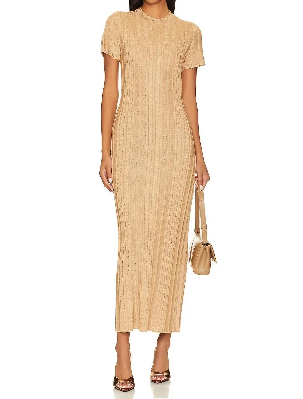 Valleta Midi Dress In Gold Shimmer Knit Warm Midi Skirt