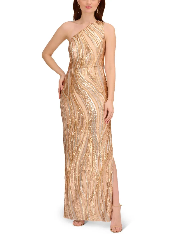 Womens Sequin One Shoulder Evening Dress Ruffled Sequin Dress