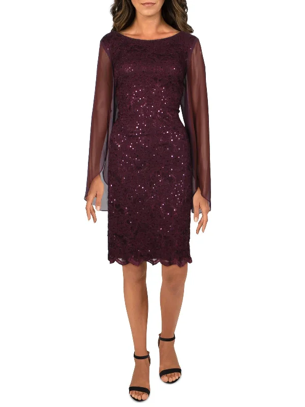 Womens Sequined Lace Sheath Dress Flared Sequin Dress