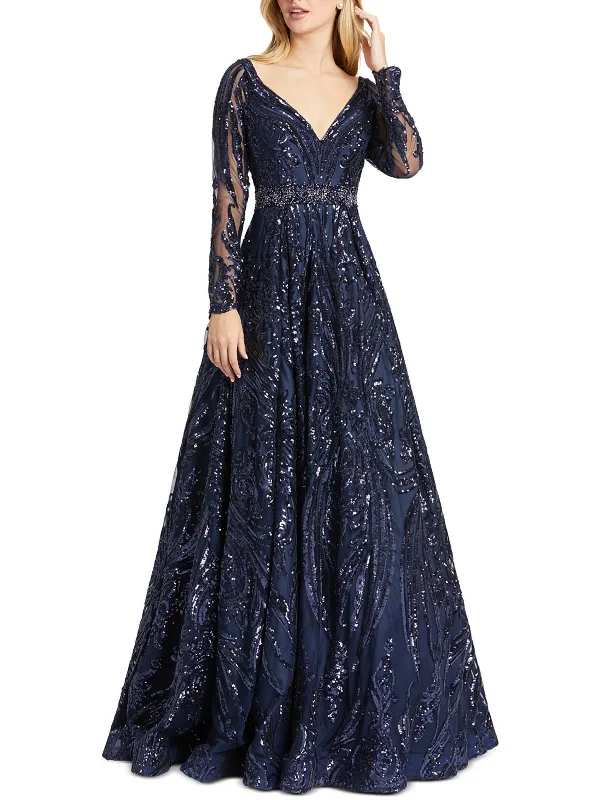 Womens Sequined Mesh Evening Dress Sequin Shift Gown