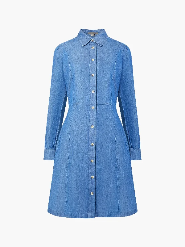 Chambray Button-Through Shirt Dress Soft Cotton Shirt