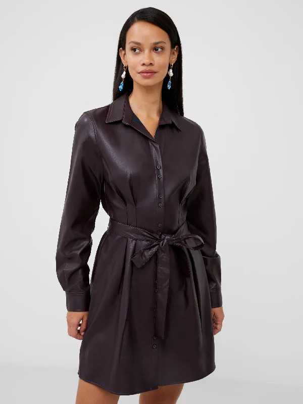 Crolenda PU Belted Shirt Dress Dress Shirt Chic