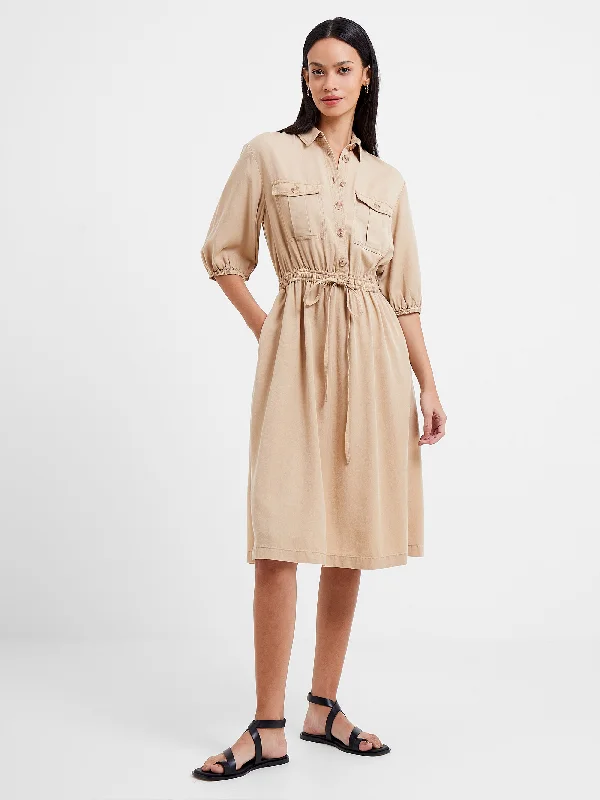 Elkie Twill Drawstring Shirt Dress Layered Shirt Dress