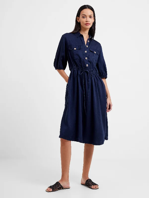 Elkie Twill Drawstring Shirt Dress Formal Shirt Gown