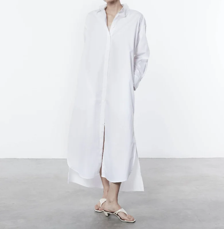 Poplin Shirtdress In White Modern Button Shirt