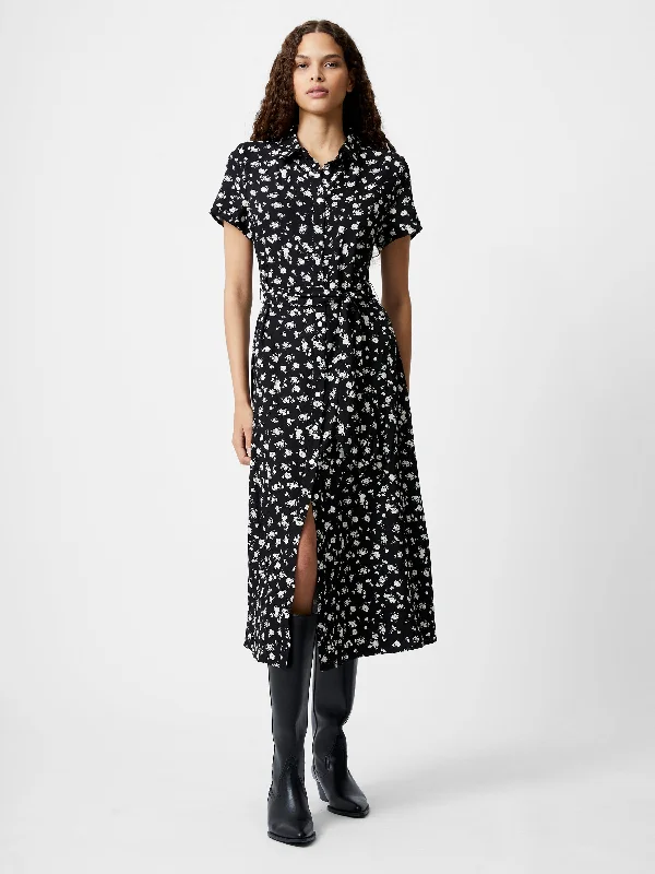 Printed Short Sleeve Shirt Dress Midi Shirt Dress