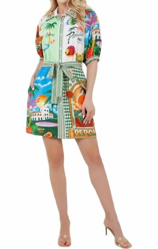 Resort Print Shirt Dress In Multi Long Shirt Dress