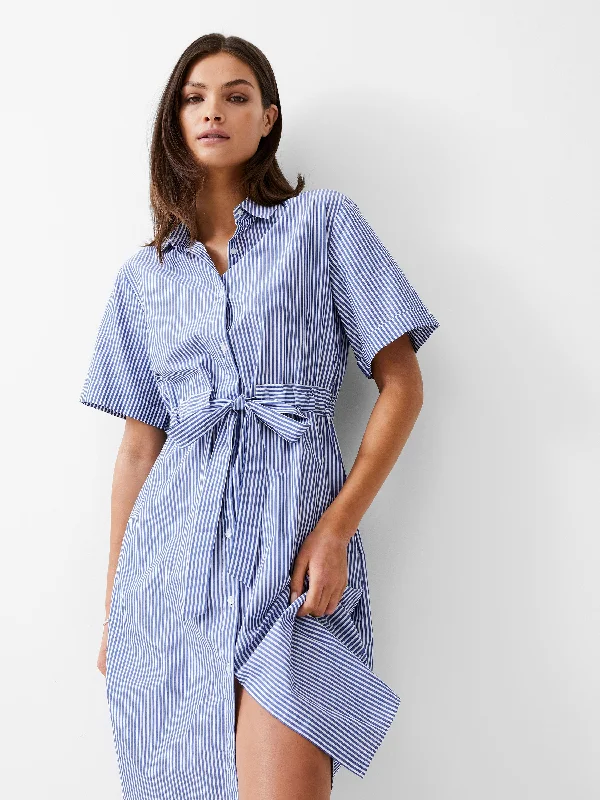 Stripe Poplin Shirt Dress Ruffled Shirt Dress