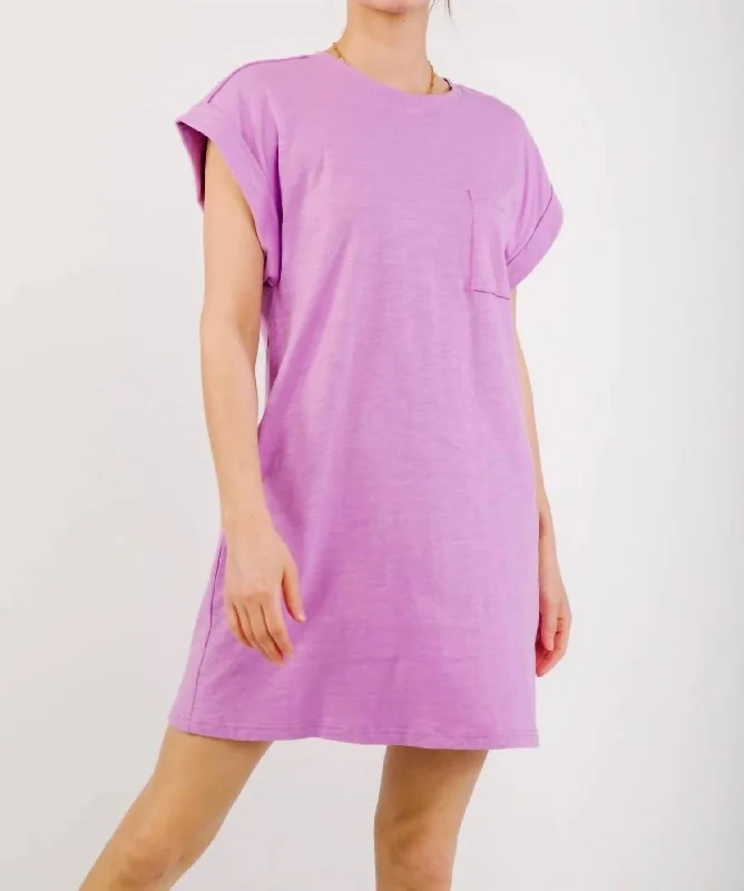 T-Shirt With Pocket Dress In Lavender Casual Button Shirt